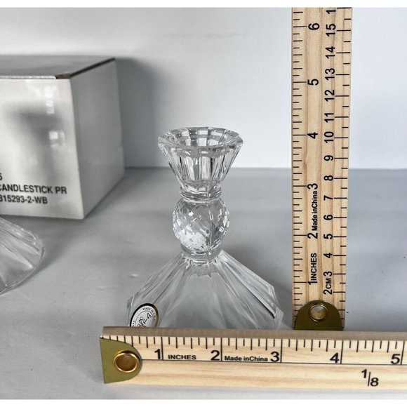 Crystal Glass Candlestick Holders NEW by Michael C Fina Vintage 2 Sets - Picture 7 of 9